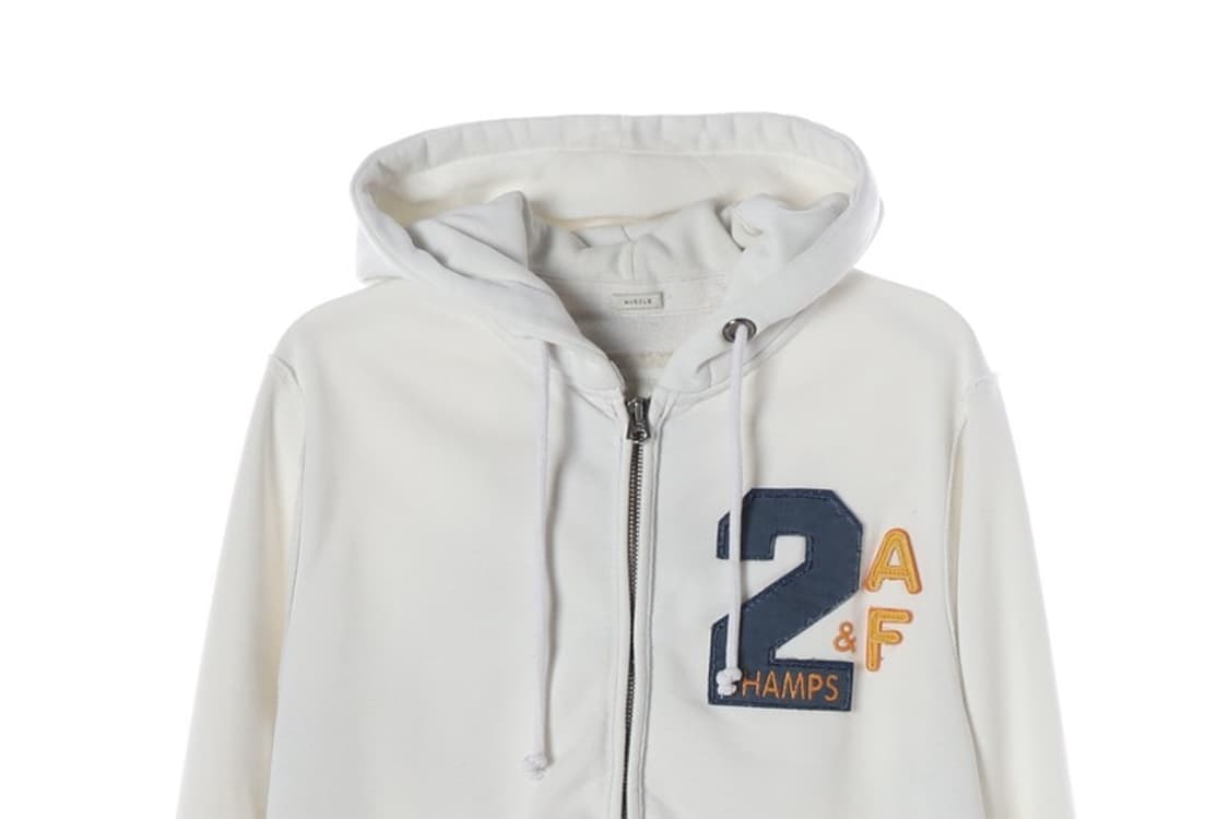 아베크롬비 앤 피치 빈티지 레터링 화이트 후드 집업 M 상품이미지3