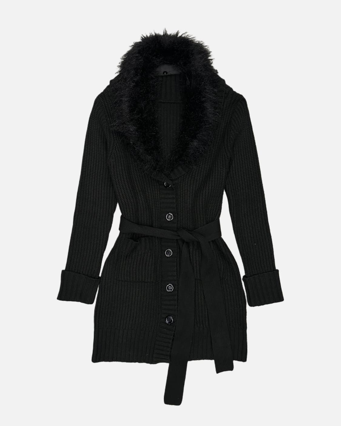 black fur belted knit coat 상품이미지1