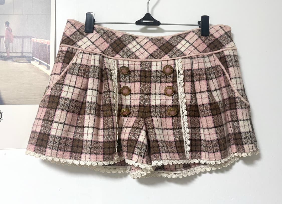 빈티지 리즈리사 딸초 체크 레이스 큐롯 숏팬츠 상품이미지2