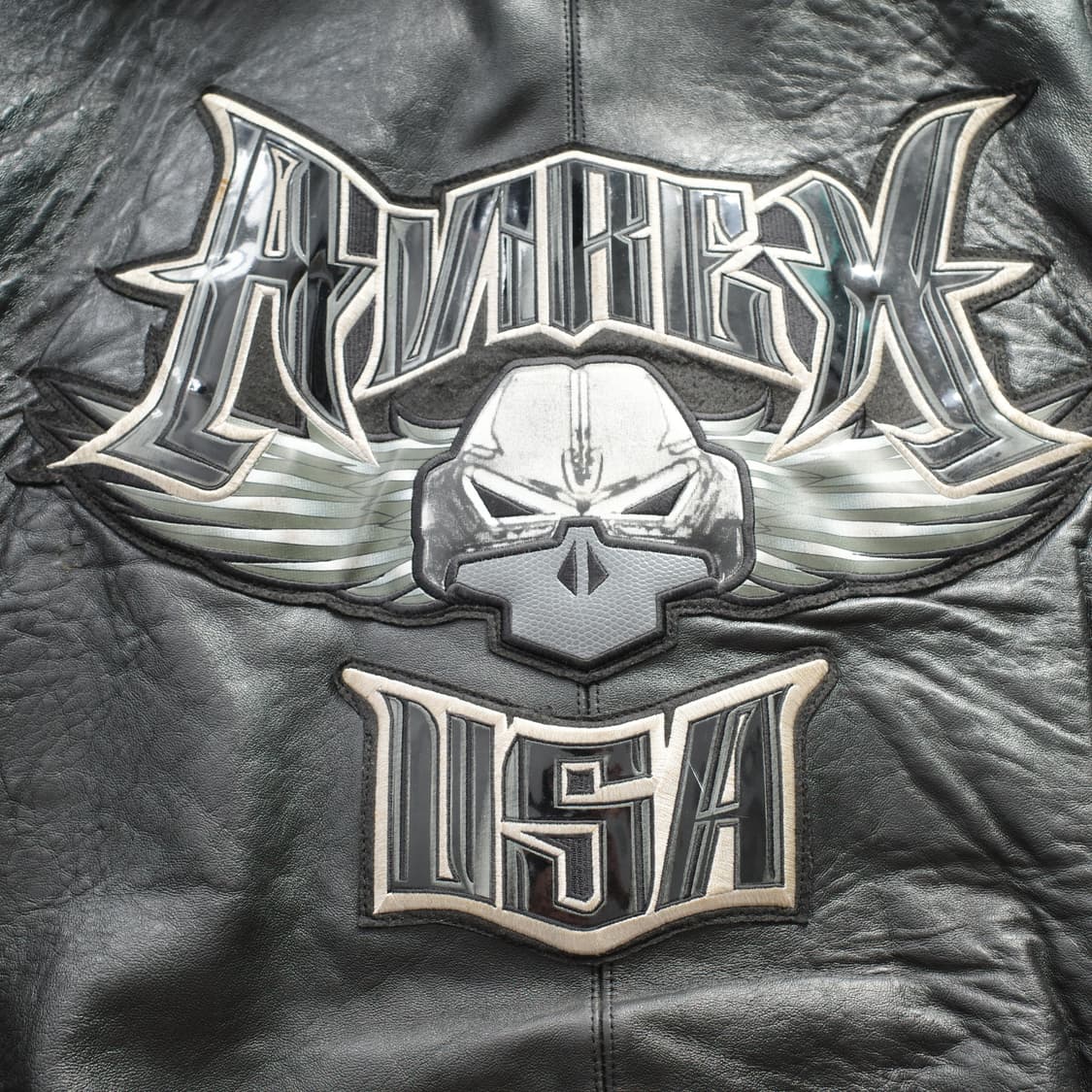 00s 아비렉스 AVIREX USA 스컬 윙 로고 레더 바시티 자켓 상품이미지8