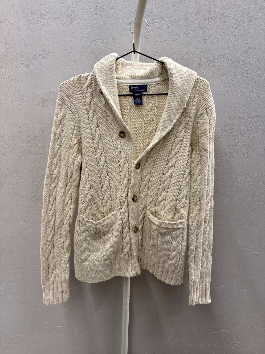 Polo Shawl Collar Cable Knit Cardigan M 상품이미지2