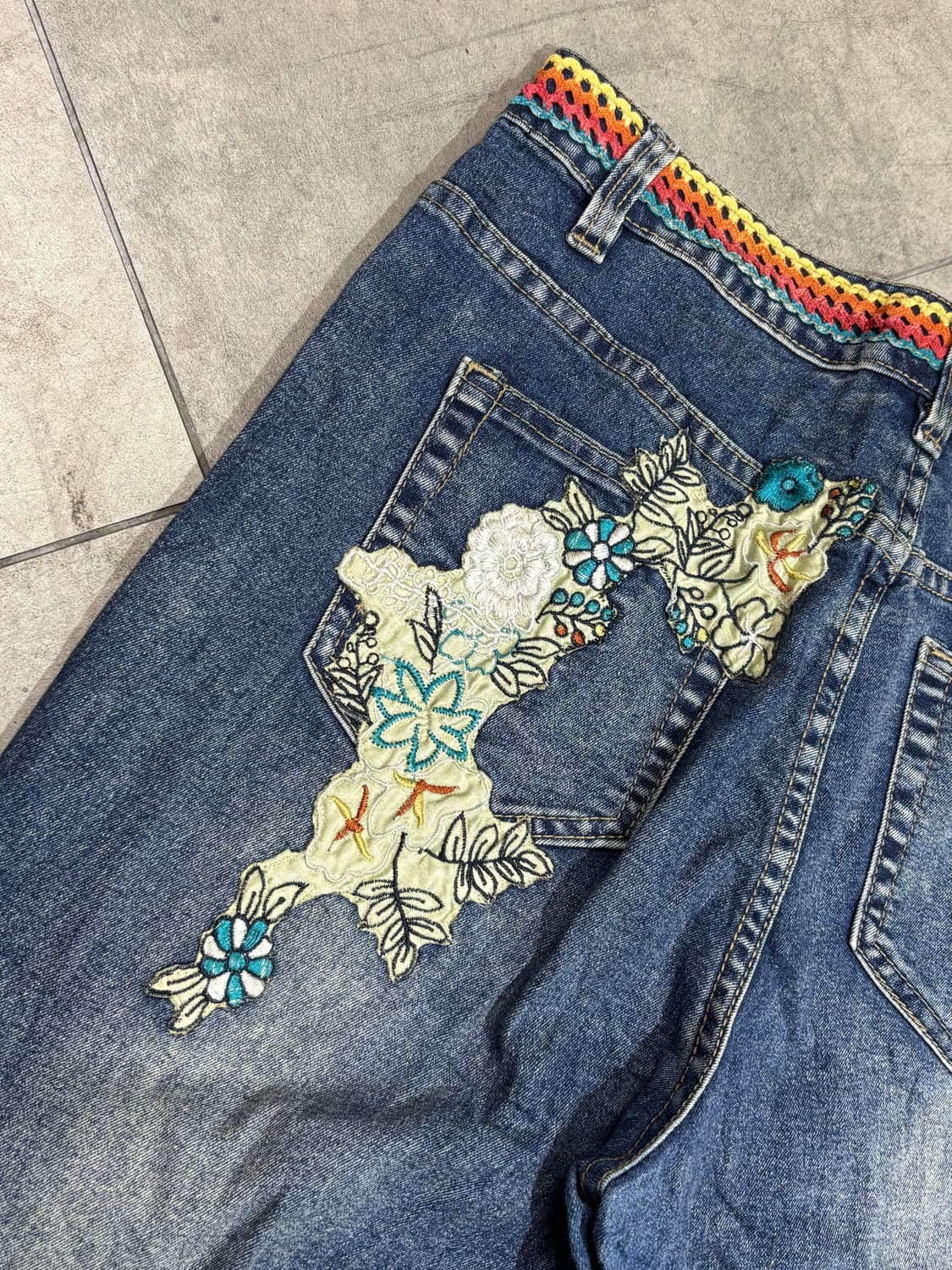 Jie bird 레이스 자수 디테일 데님 팬츠 바지 상품이미지10