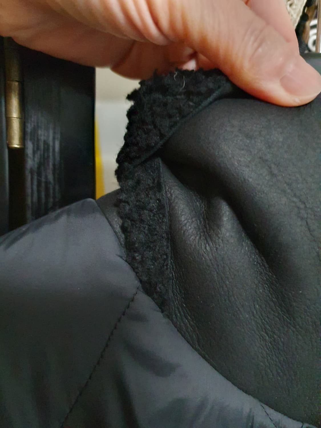 리얼 무스탕 카라 주머니 패딩 롱코트 M 상품이미지5