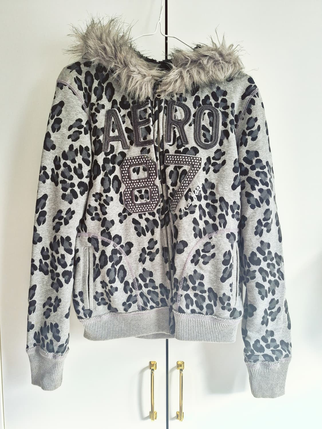 에어로포스테일 AERO 레오파드 울프죠 퍼 후드집업 갸루 빈티지 상품이미지1