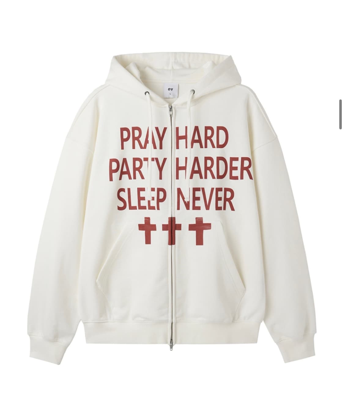 PRAY HARD HOODIE ZIP UP - WHITE 상품이미지3