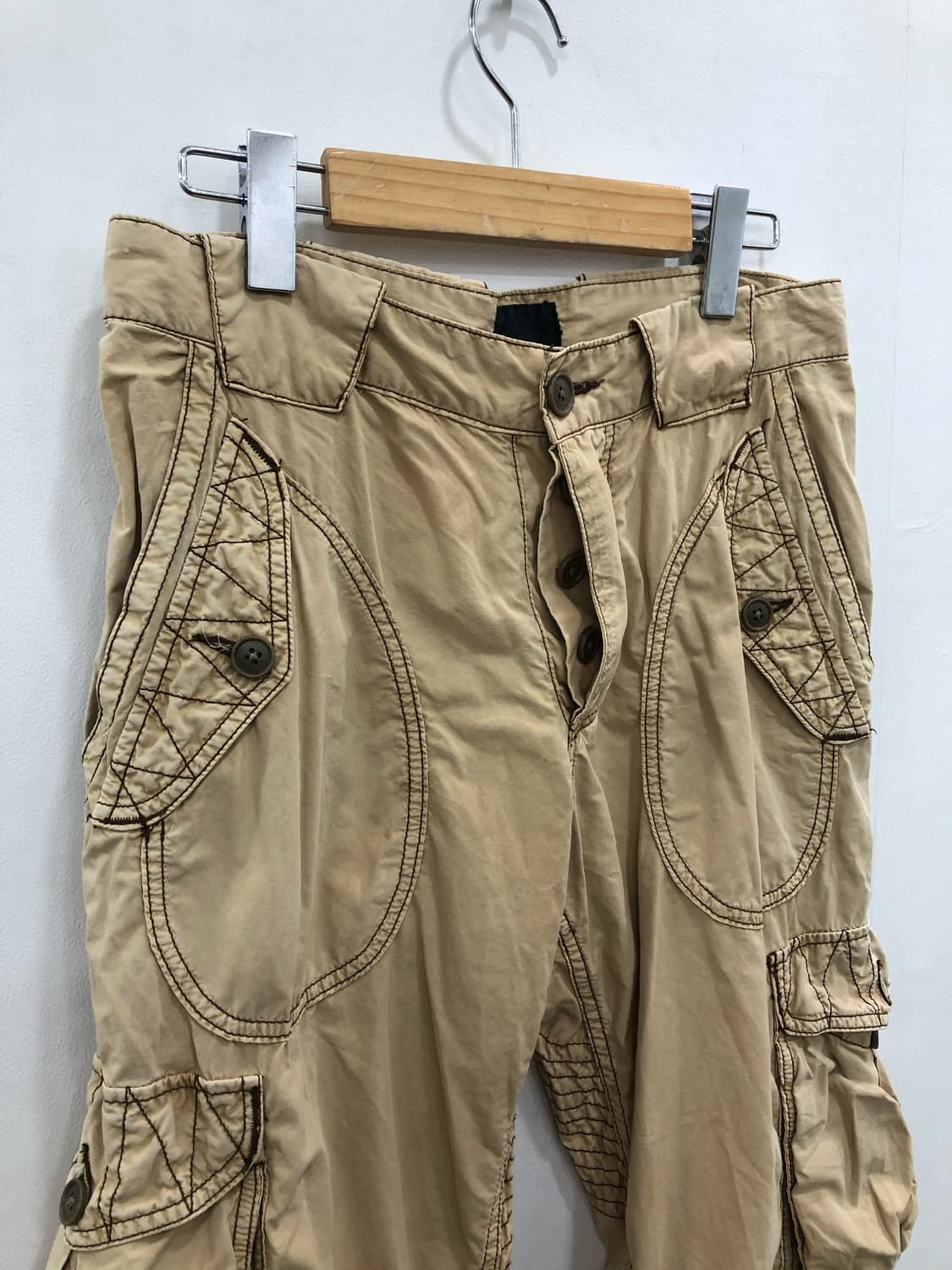 y2k beige stitch detail cargo pants 상품이미지6