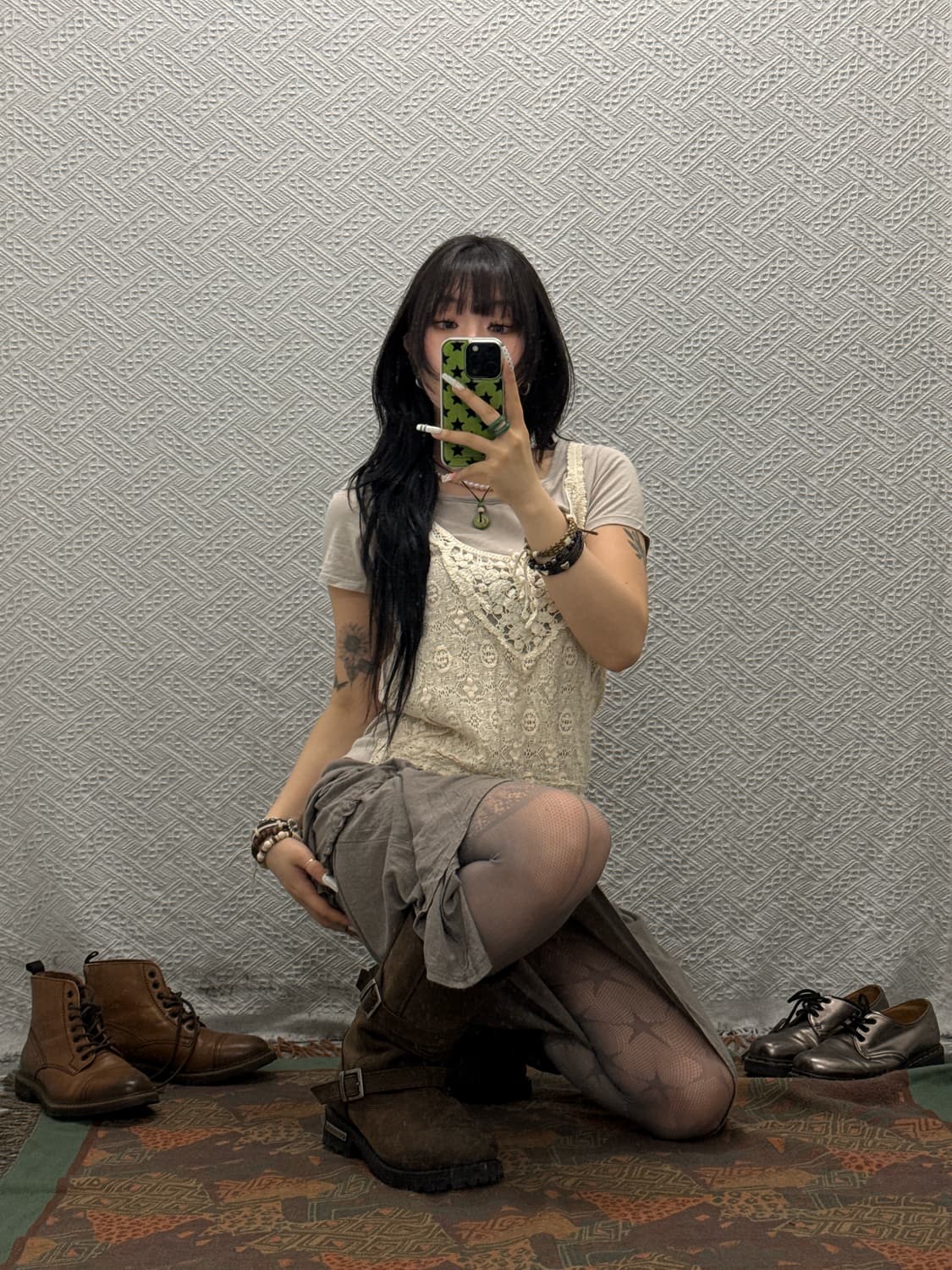 빈티지 란제리코어 페미닌 레이스 레이어드 반팔티 K0107 상품이미지2