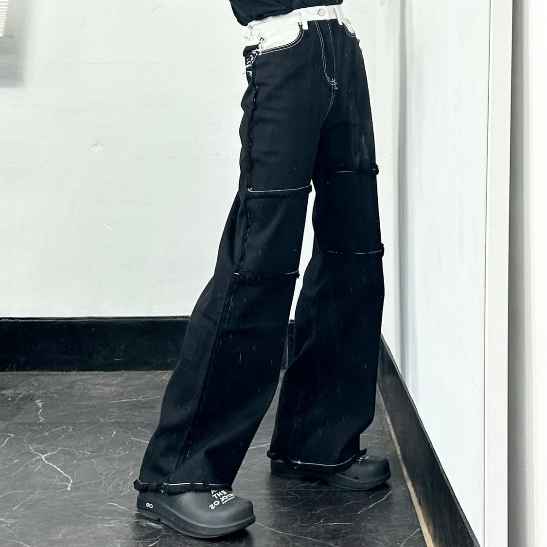 DD Blue 데미지 투톤 와이드 데님 팬츠 상품이미지1