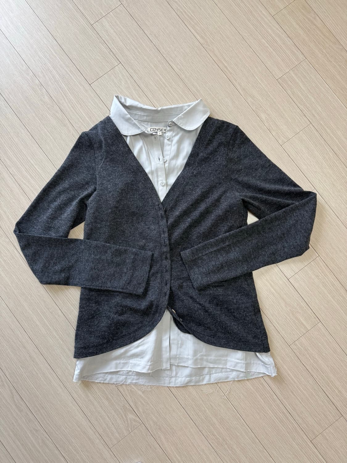 코이세이오 레이어드 셔츠 가디건 다크 그레이 1사이즈 상품이미지2
