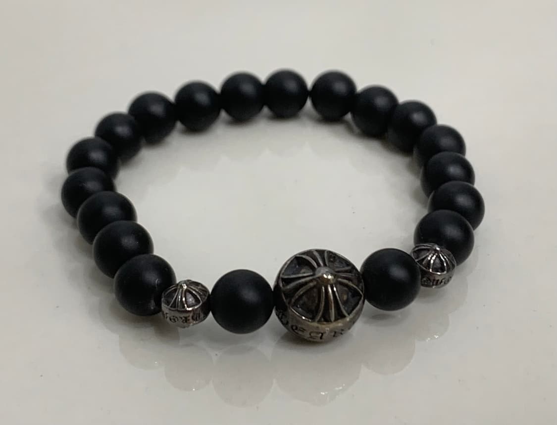 [8mm]크롬하츠 3볼 비즈 팔찌 블랙 실버 상품이미지1