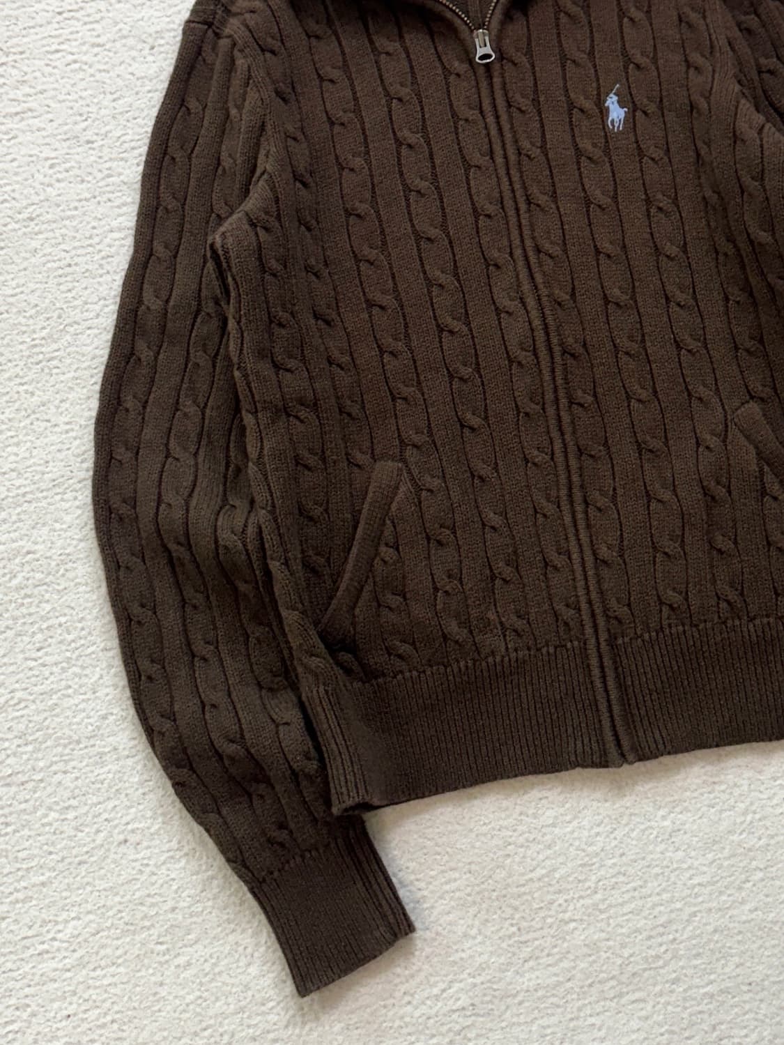 폴로 브라운 케이블 니트 집업 상품이미지3