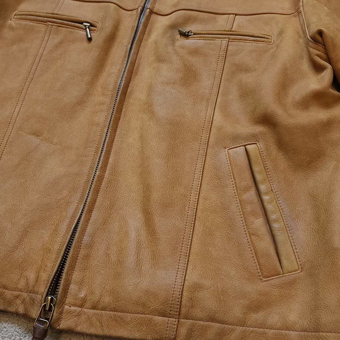 90s 아카펠라 왁스드 레더 프렌치 가죽자켓 양털 카라 빈티지  XXL 상품이미지9