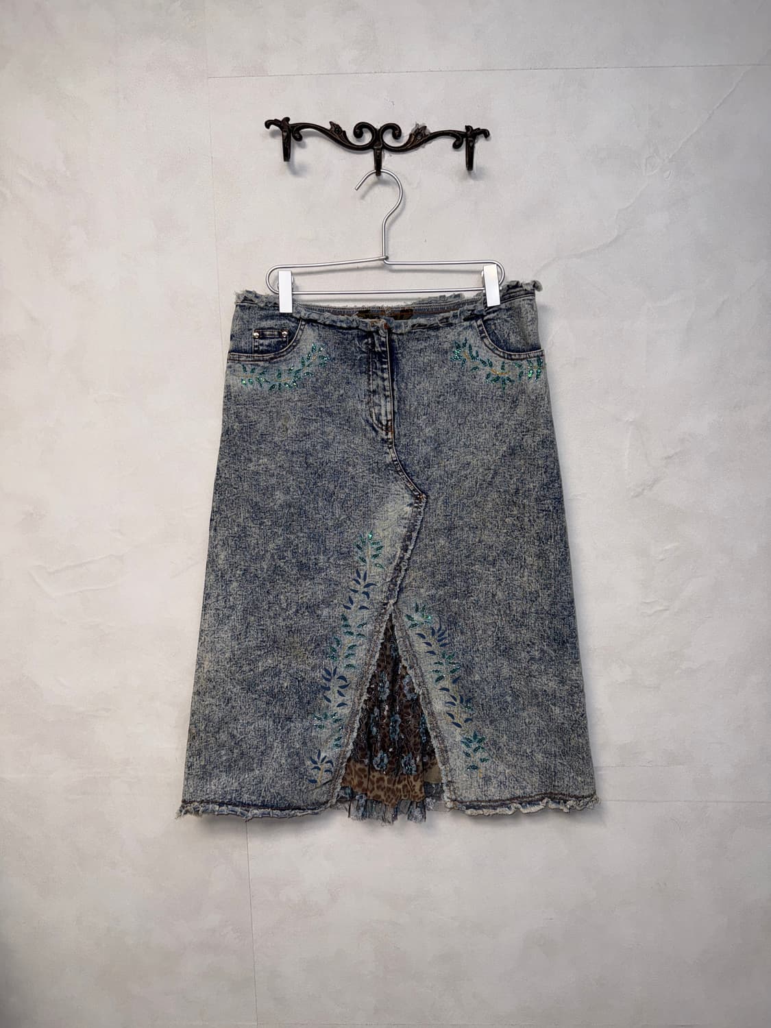 Washing denim fairy leopard lace skirt 상품이미지1