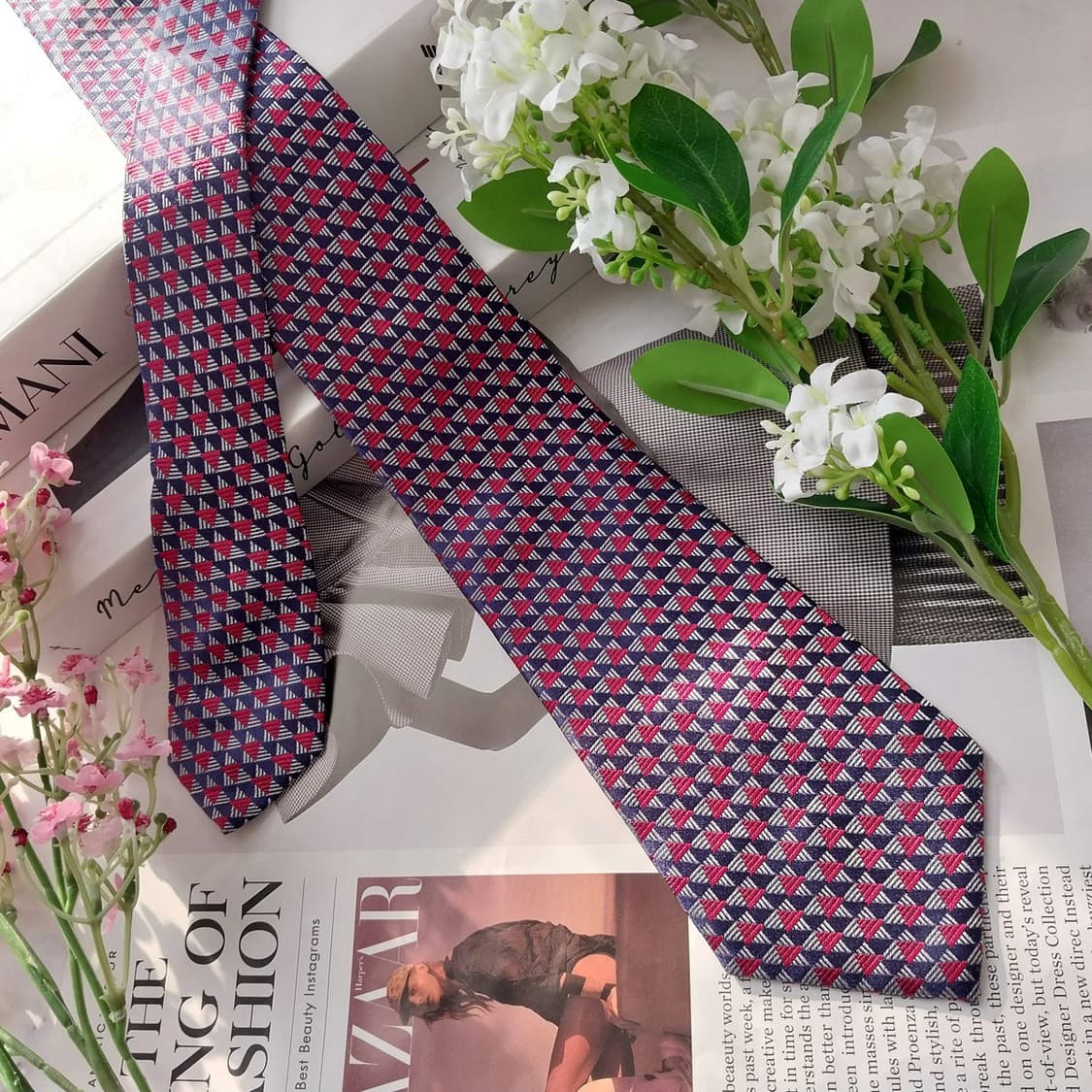 조르지오 아르마니 실크 네이비 패턴 넥타이 8.6cm A+등급 K1688 상품이미지4