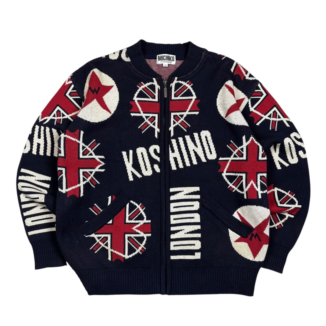 미치코 코시노90‘s 유니언 잭 패턴 니트 집업 상품이미지1