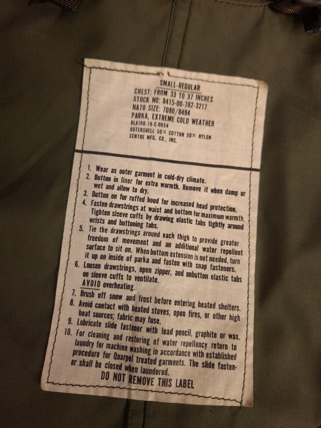 새제품 오리지날 미군 M-65피쉬테일 개파카 스몰 풀셋트 상품이미지6