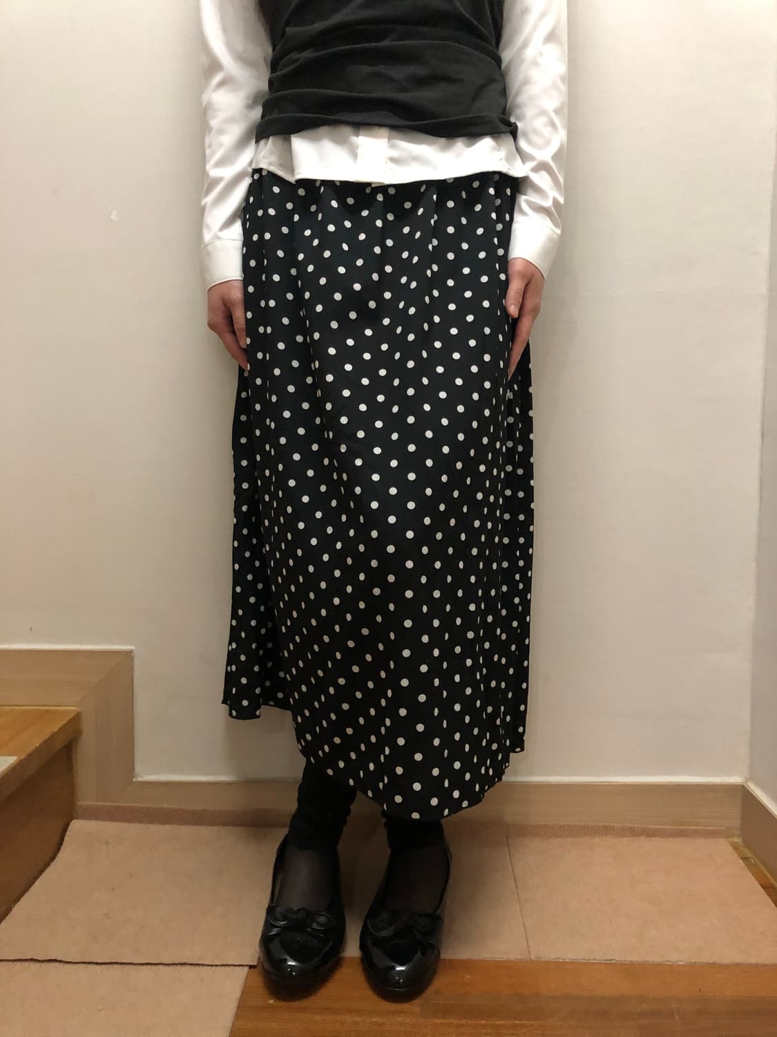 빈티지 블랙 도트 레이어드 롱 스커트 상품이미지6