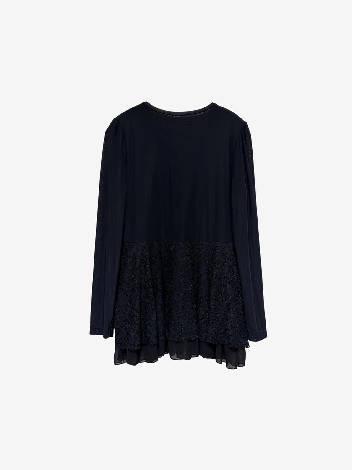 Layered Lace Sheer Sleeve Top – Black 상품이미지8