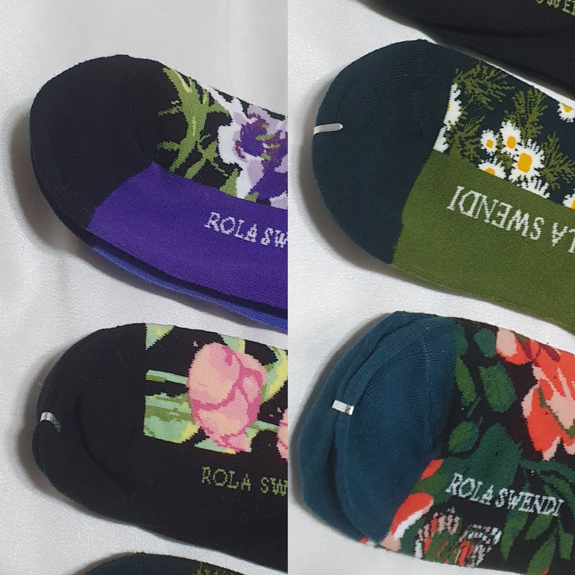 퍼플 그린 옐로우 꽃패턴 양말 상품이미지2