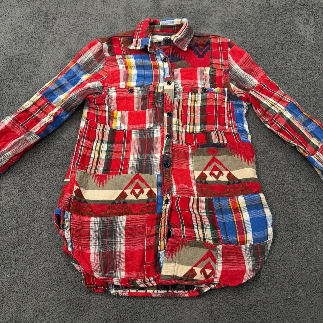 [정품/XS] 데님앤서플라이 랄프로렌 플란넬 패치워크 카라 셔츠 긴팔티 상품이미지3