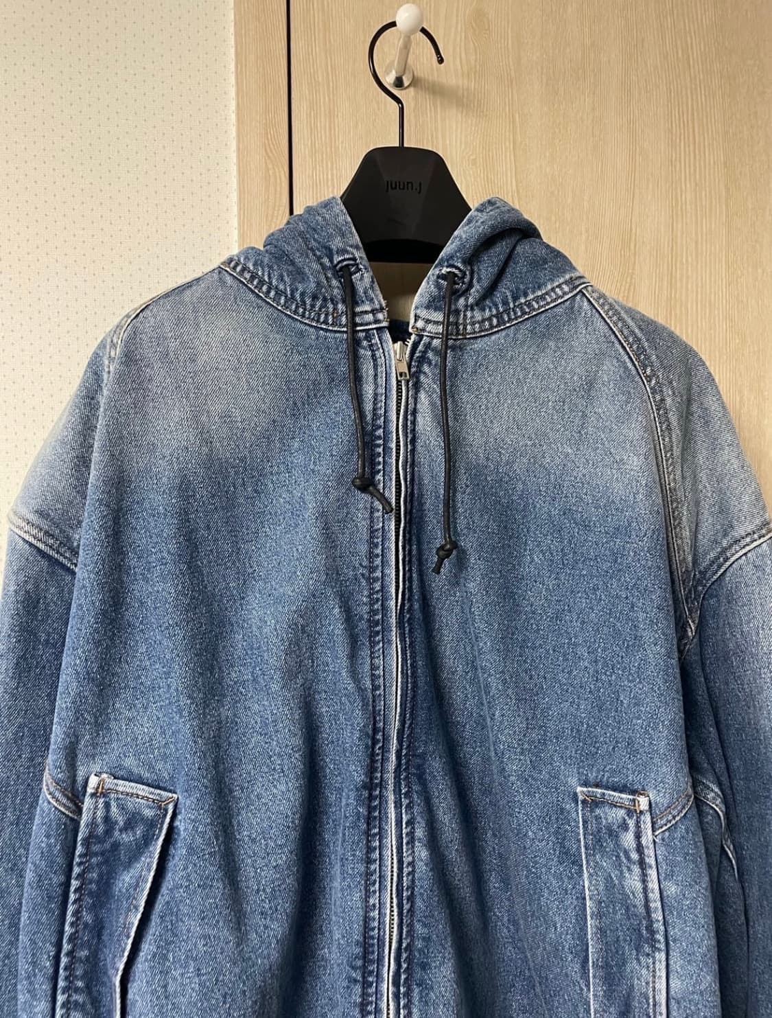 [L] 준지 데님 와이드 후드 집업 블루 상품이미지4