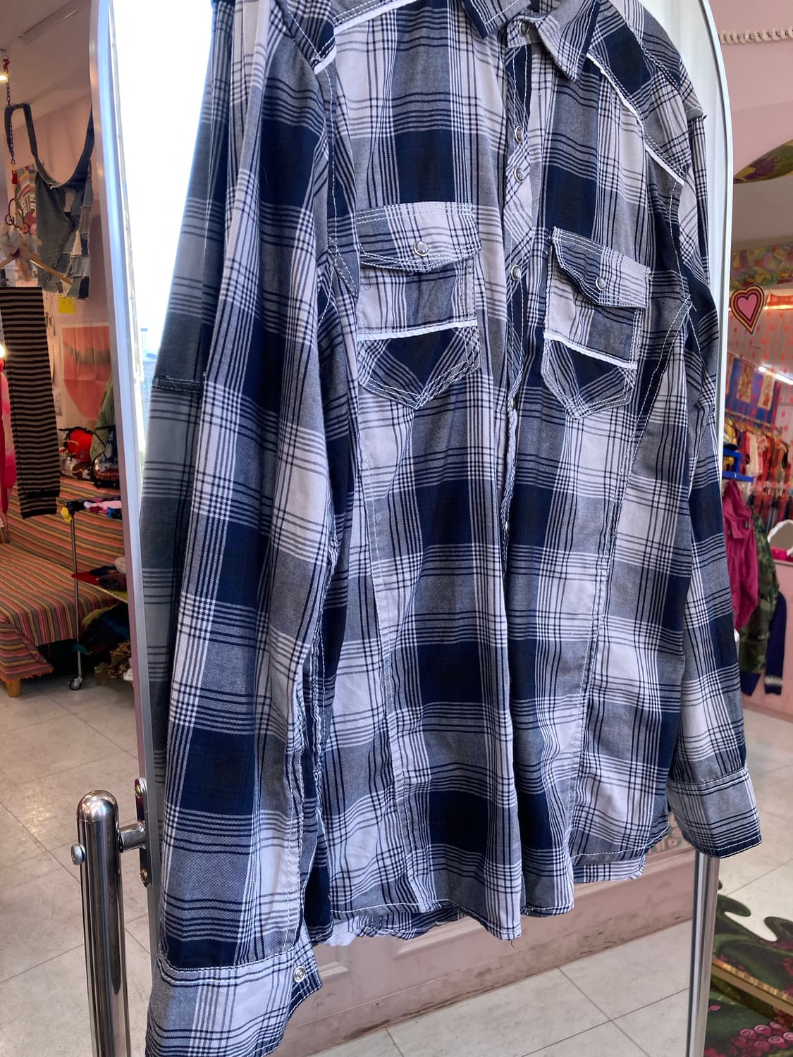 cotton 100, 웨스턴 빈티지 체크 에스닉 포켓 셔츠 상품이미지4