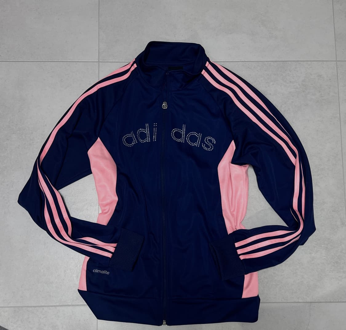 [~2.12]아디다스 빈티지 y2k  큐빅 네이비 핑크 트랙 져지 상품이미지3