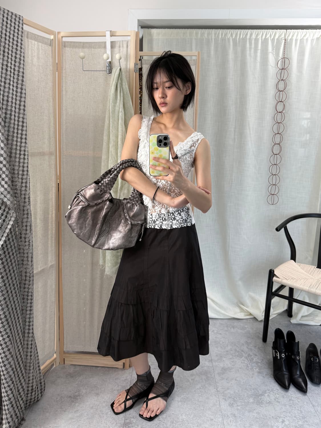 Salvatore Ferragamo 실버 위빙 레더 호보백 상품이미지3