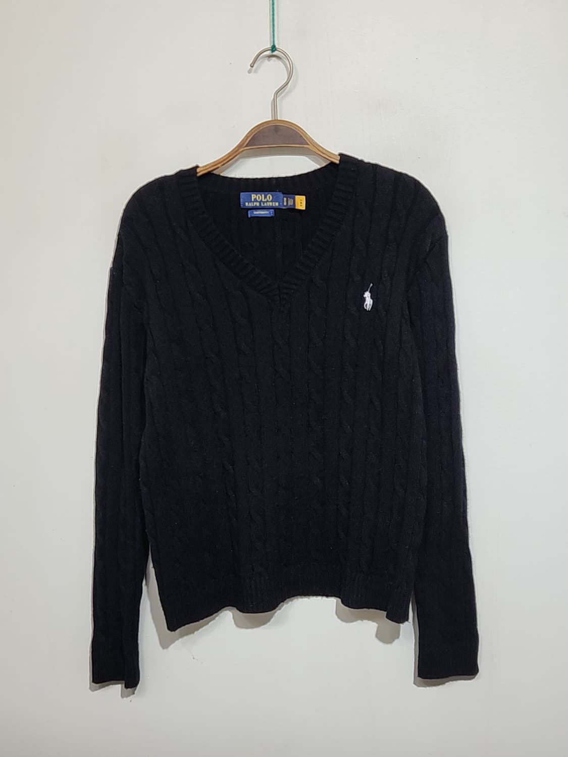 (L) 랄프로렌 폴로 꽈배기 니트 블랙 케이블 스웨터 브이넥  상품이미지1