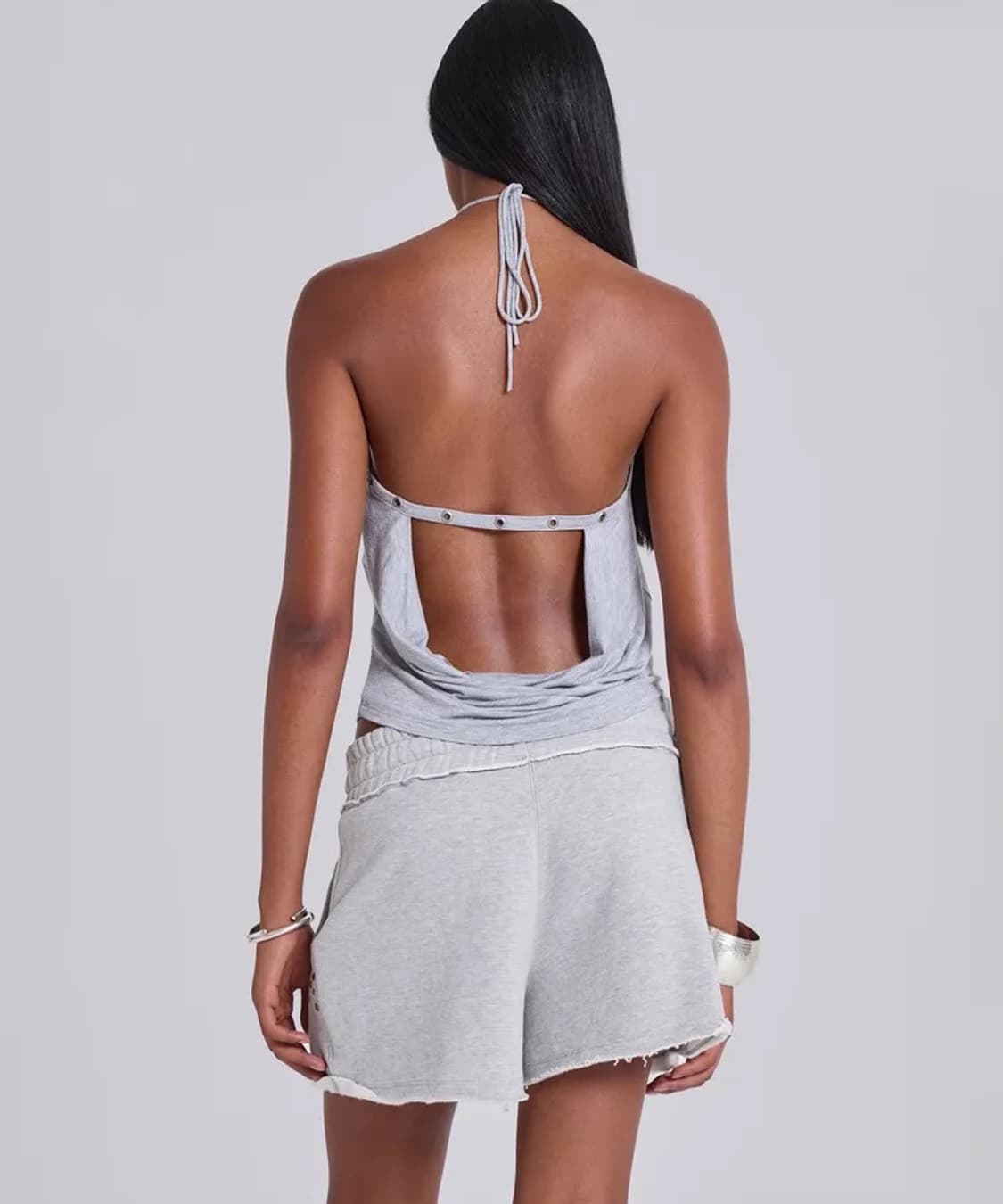 GREY MARL EYELET DRAPED TOP 상품이미지3