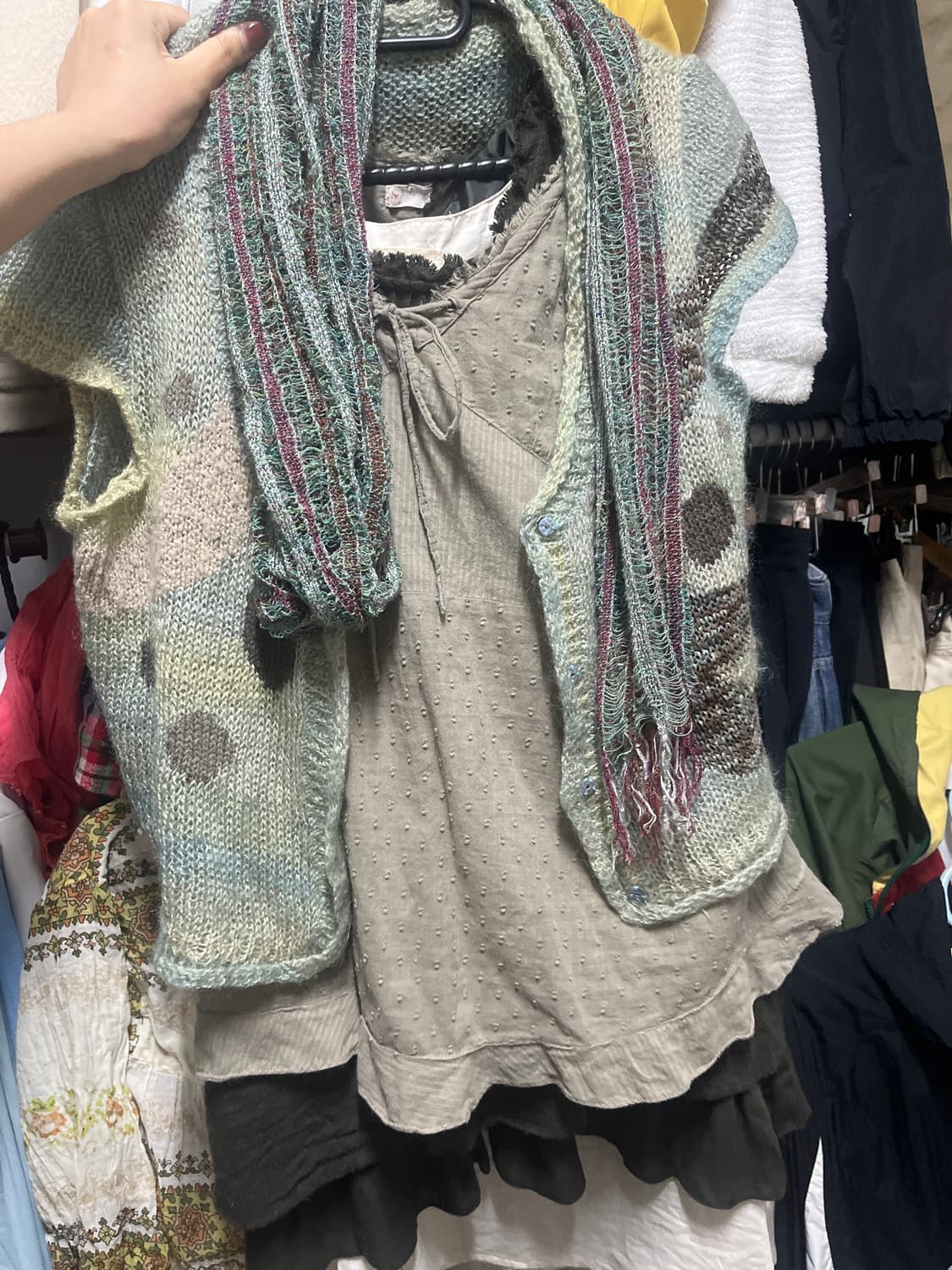 빈티지 나시+조끼+머플러+치마 세트 상품이미지1