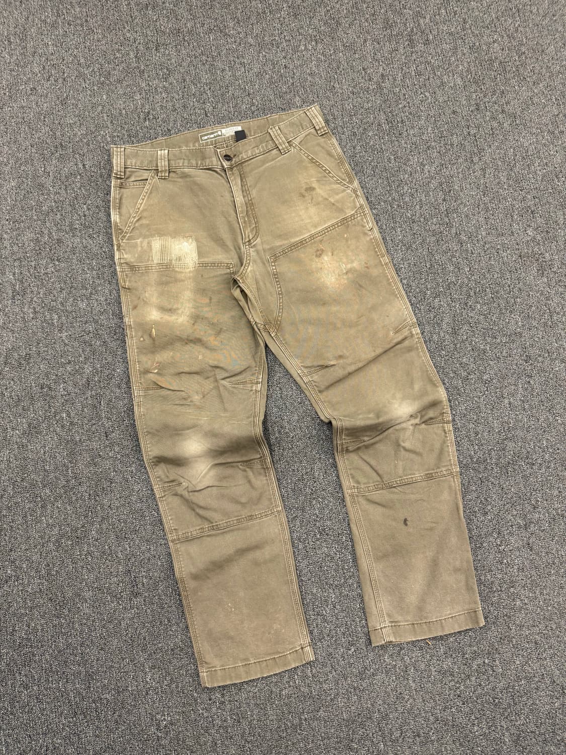 칼하트 빈티지 모스그린 더블니 워크팬츠 상품이미지1