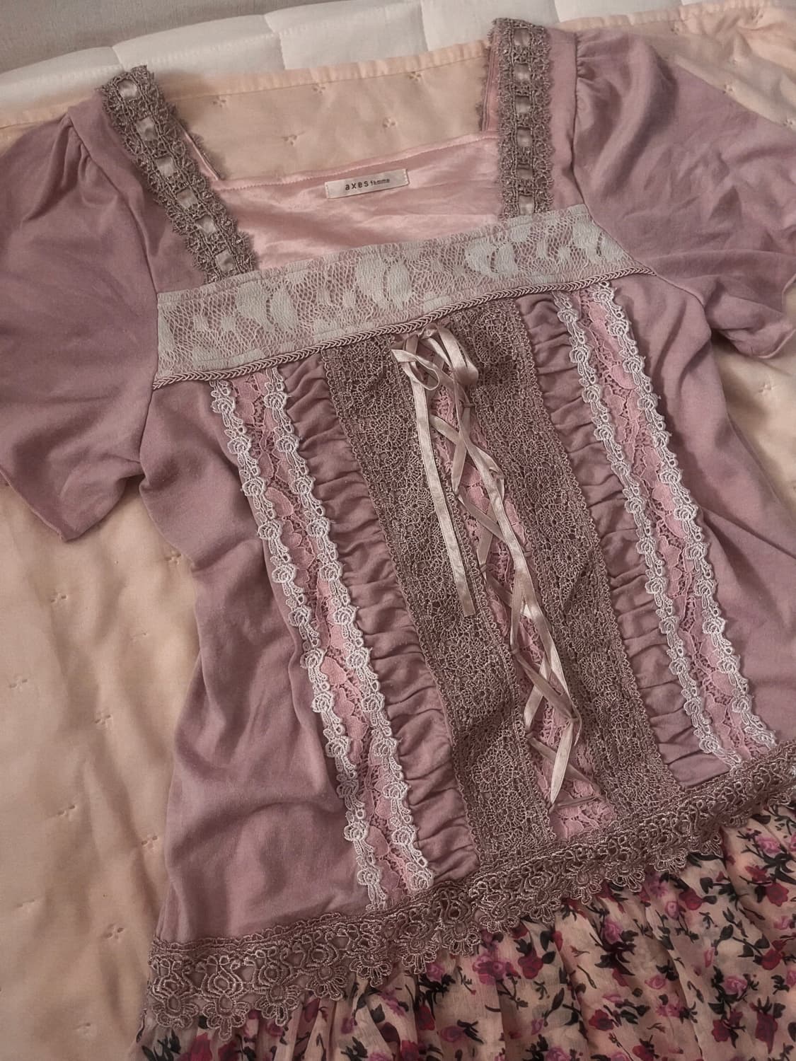 고전 axes femme 레이스 셔링 원피스 히메갸루 엑시즈팜 핀터깔 상품이미지3