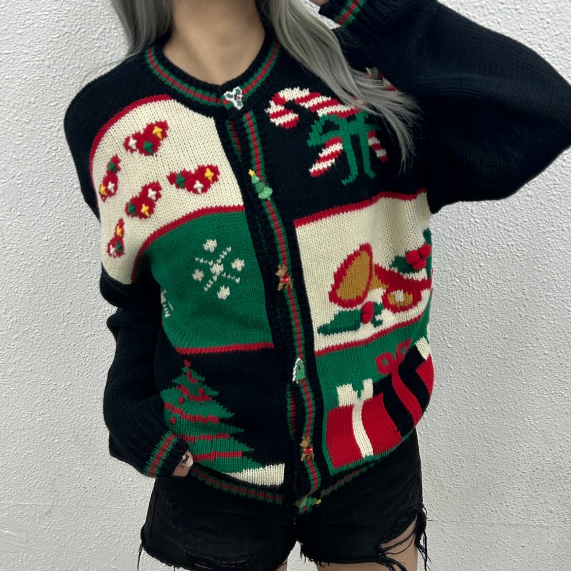 usa 크리스마스 오너먼트 버튼 니트 가디건 M 상품이미지1