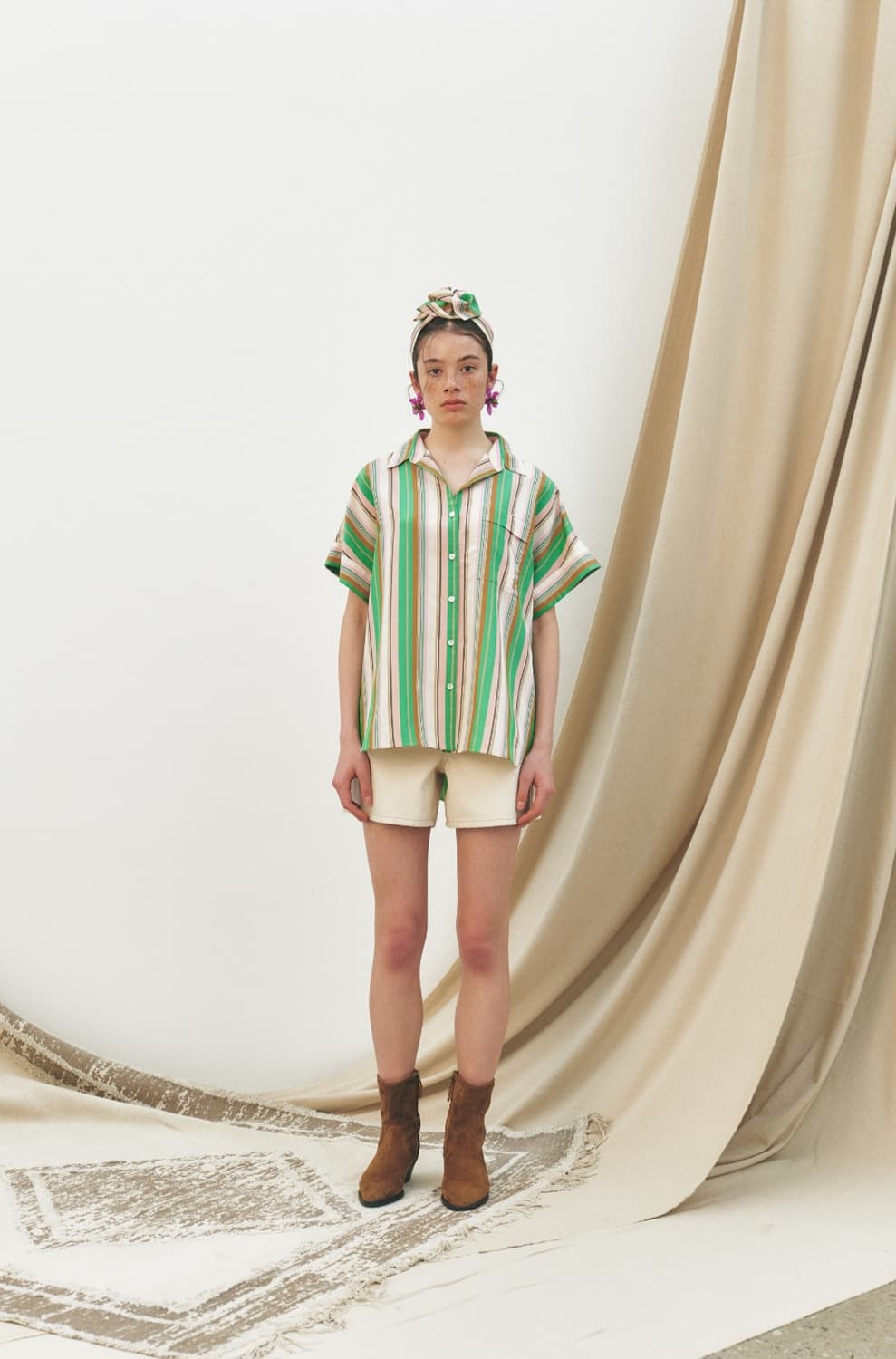 [새상품]KUME 쿠메 오버사이즈 롤업 하프슬리브 셔츠 상품이미지3