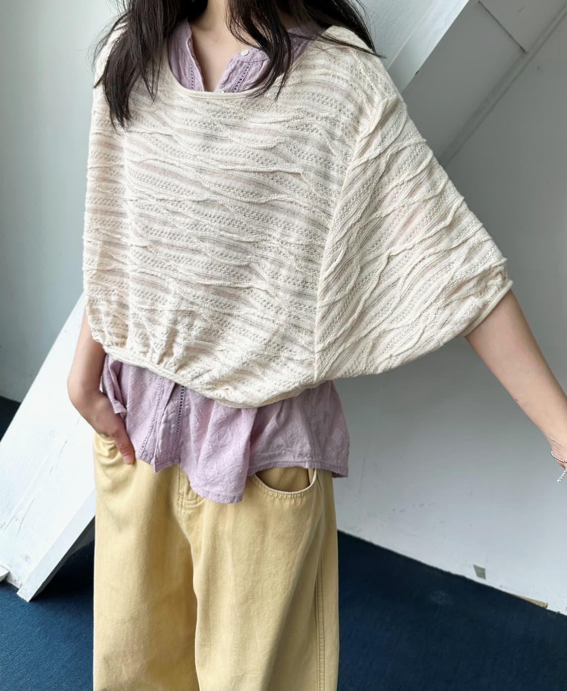 Loose gauge knit fabric wide top 상품이미지7