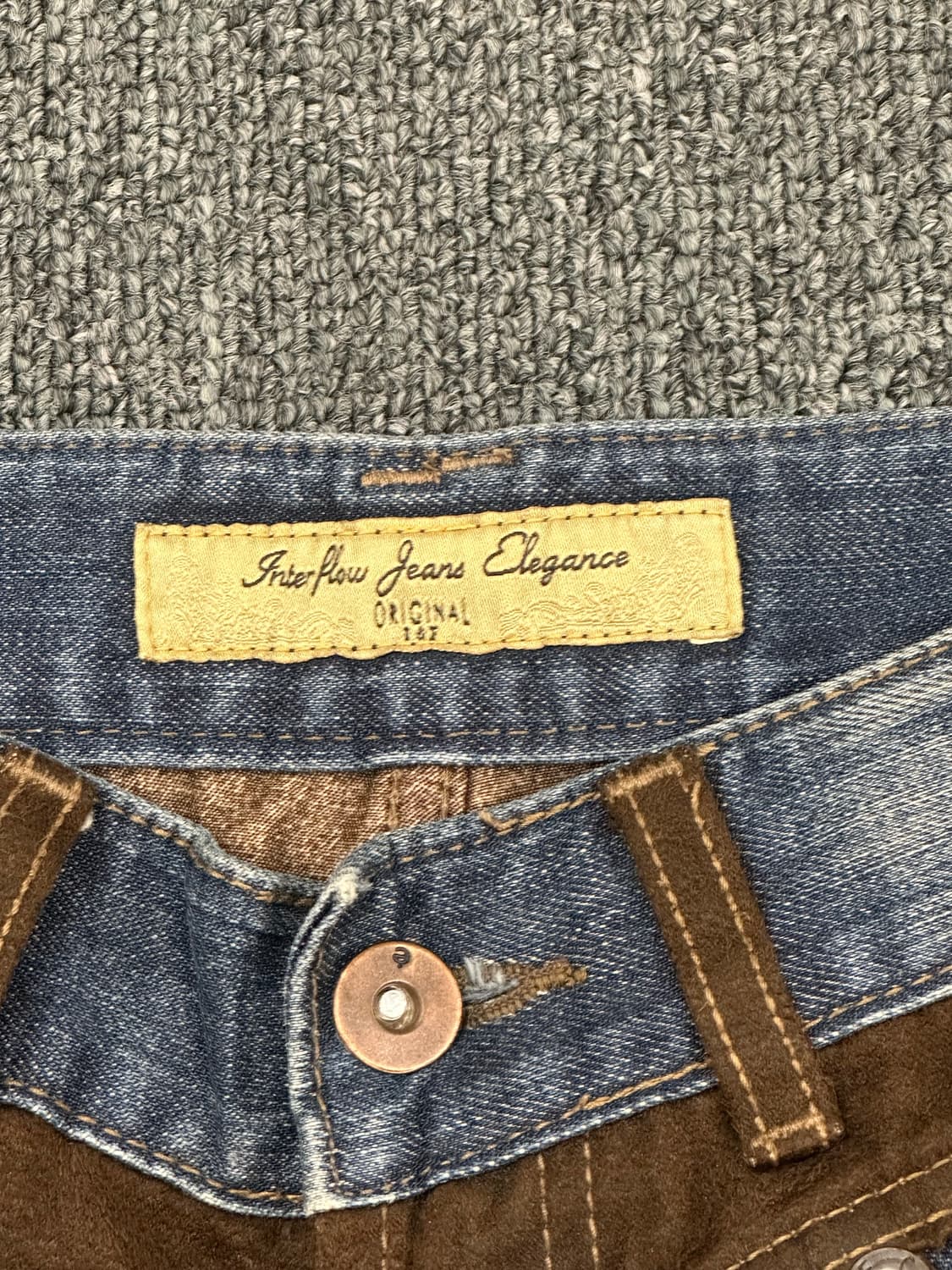 OS)일본 빈티지 여성 브라운 코듀로이 트리밍 부츠컷 데님 팬츠 상품이미지4