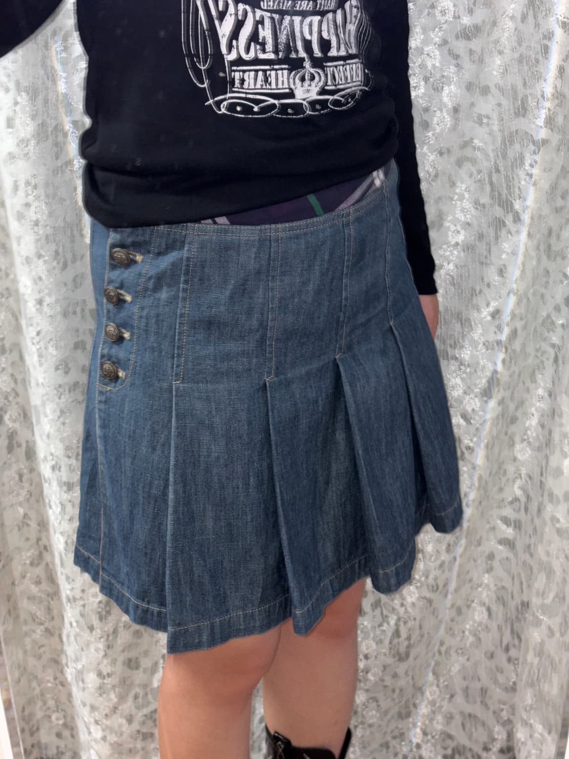 퍼플 체크 데님 스커트 상품이미지4