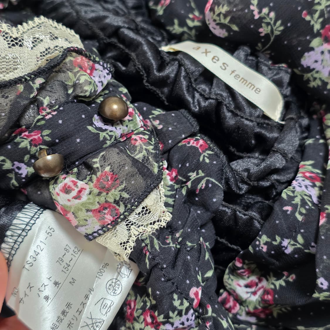 엑시즈팜 일본빈티지)블랙로즈 플로럴 고딕로리타 모리걸 레이스프릴 롱원피스 상품이미지5