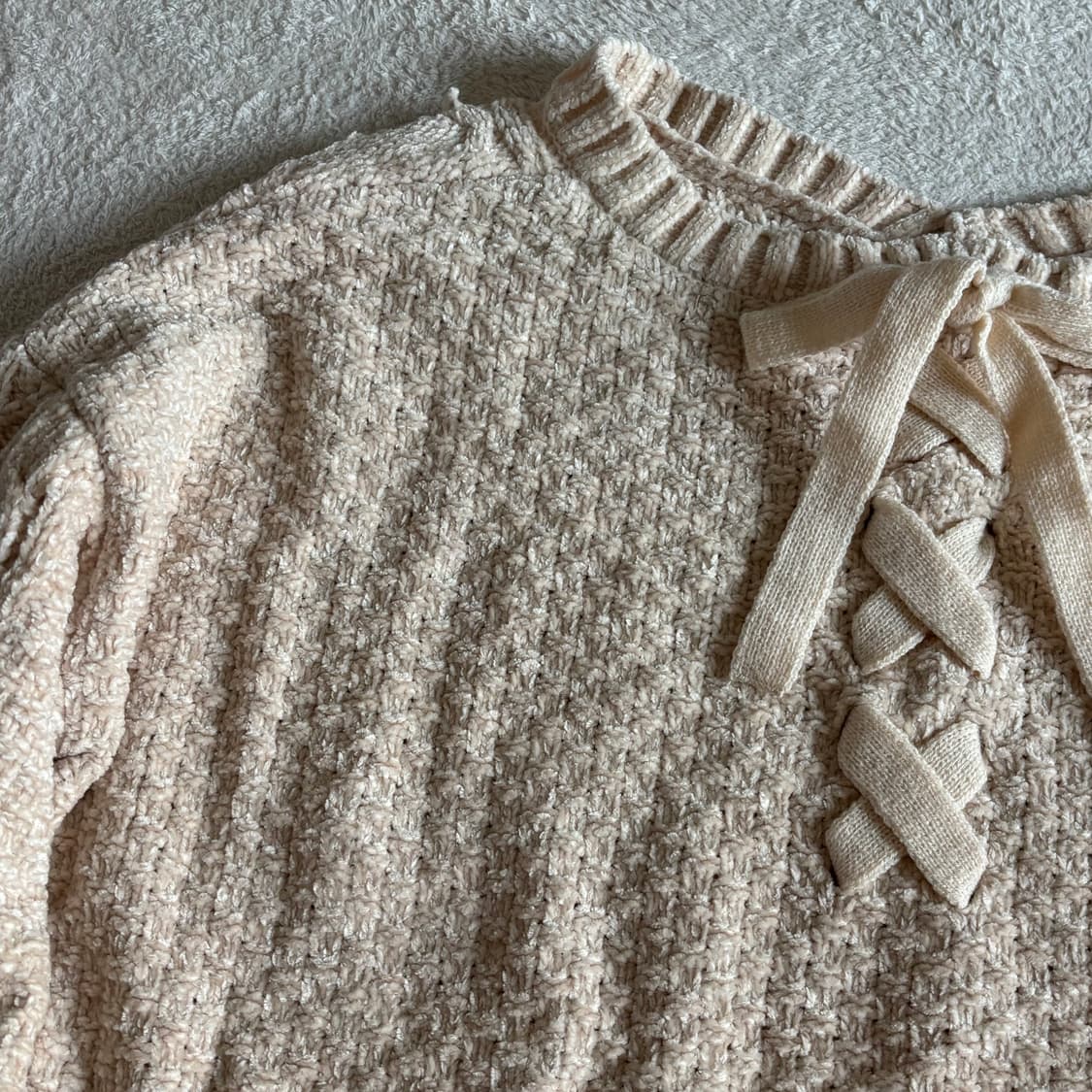 일본빈티지 리본포인트 아이보리 반소매 니트 상품이미지2