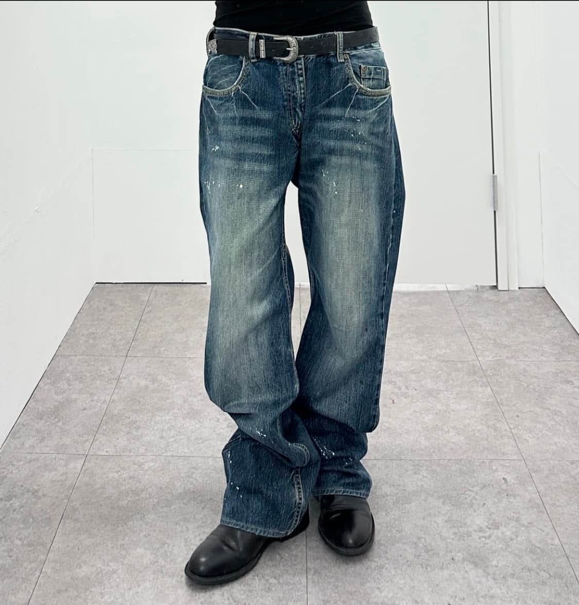 Paint splatter flared denim 상품이미지1