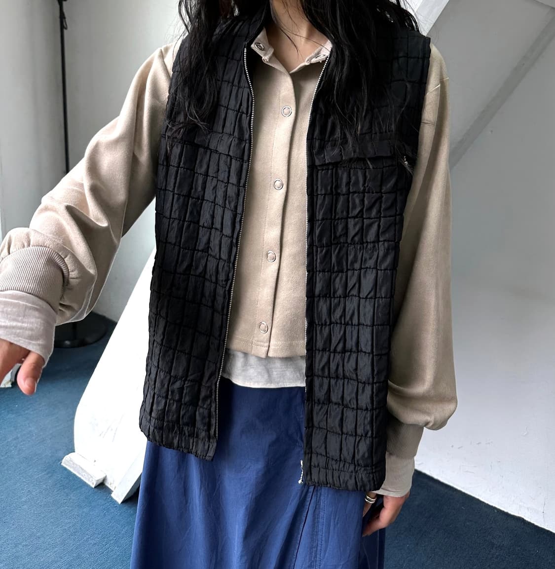 Washed poly quilted design vest 상품이미지7
