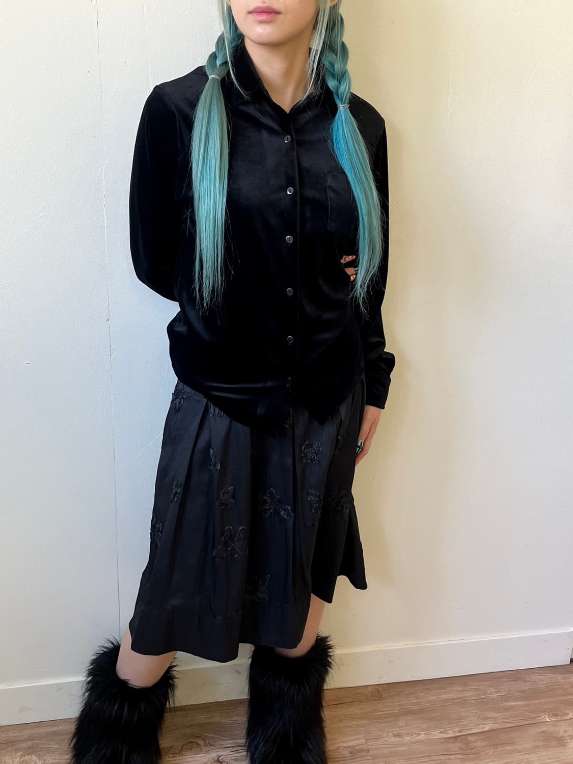 lovelivelife 블랙 벨벳 셔츠 상품이미지6