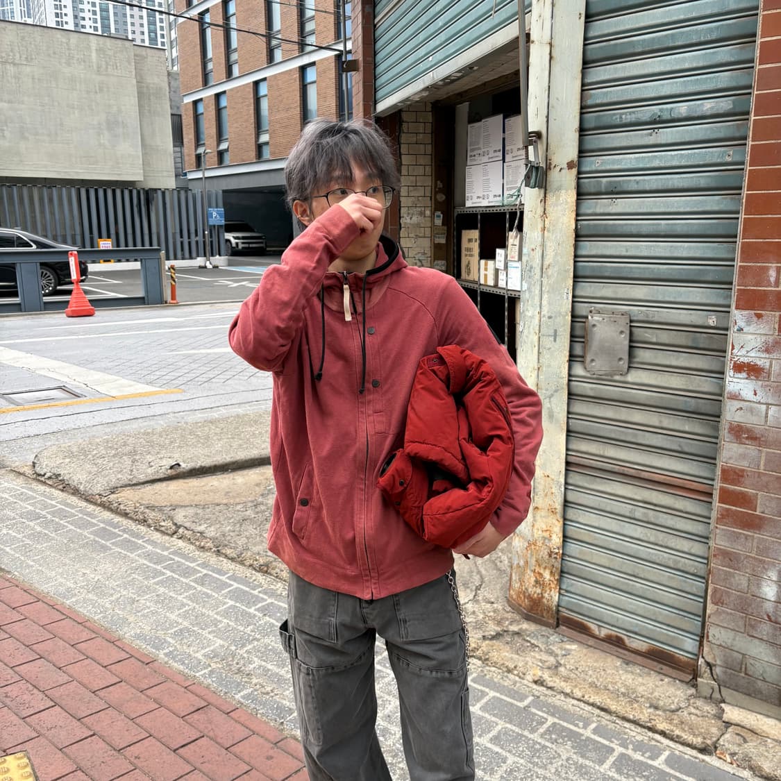 씨피컴퍼니 코랄 컬러 후드 집업 자켓 상품이미지1