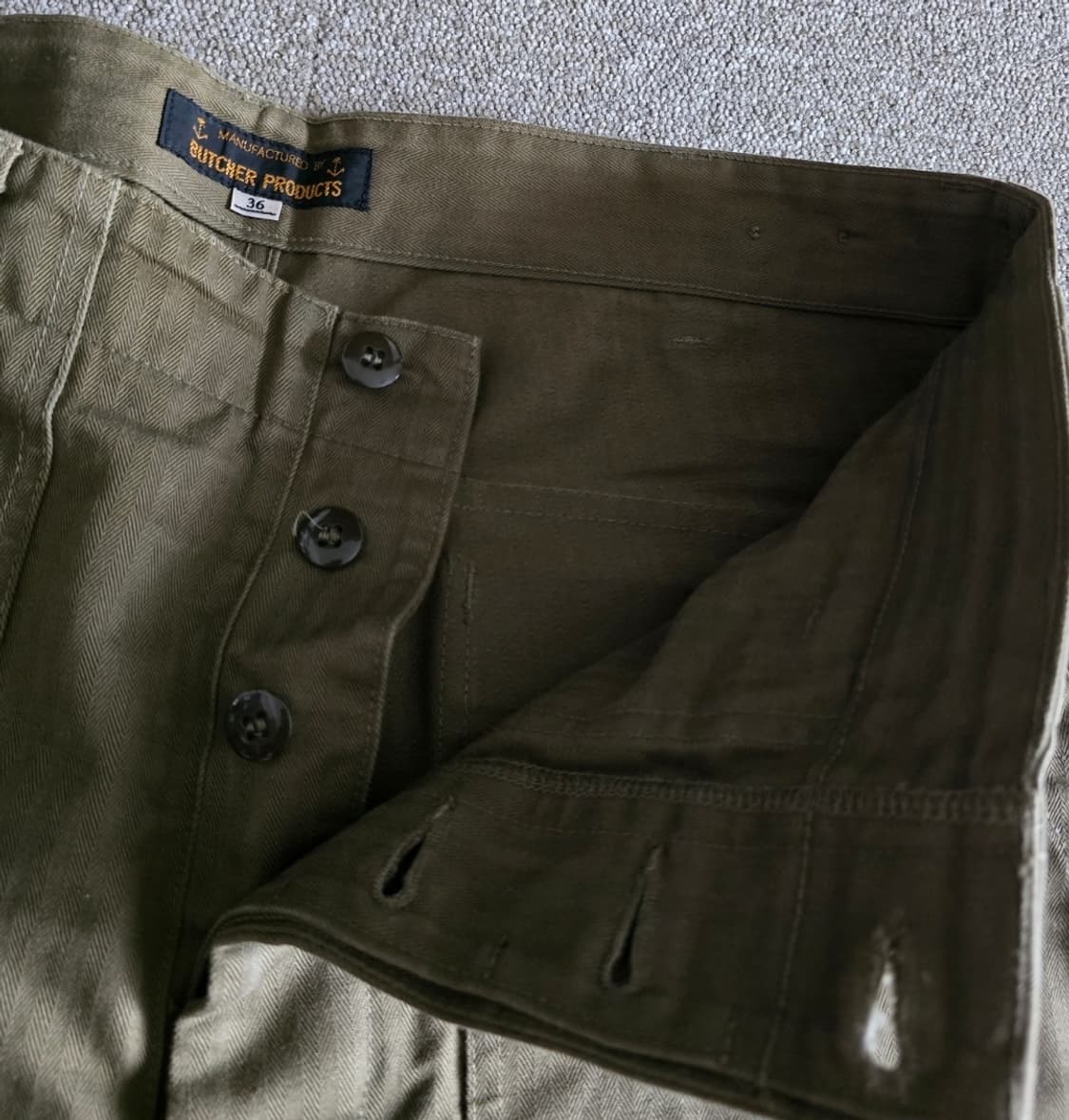 타임원클로딩 엣라코 헤링본 워크팬츠 36 올리브 트라우저 부처프로덕츠 상품이미지4