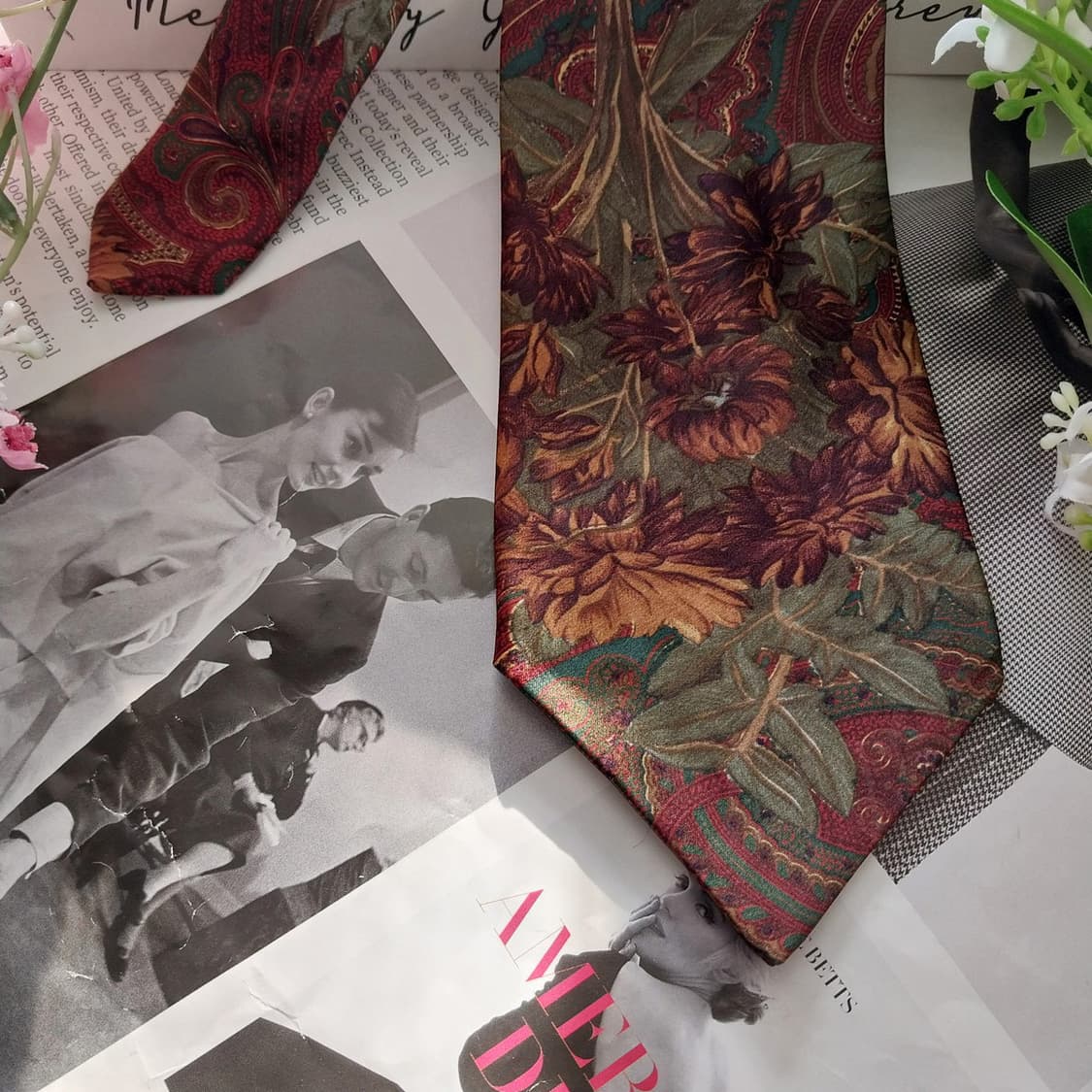 랑방 실크 브라운 리프 패턴 넥타이 9.1cm A+등급 K1696
 상품이미지4