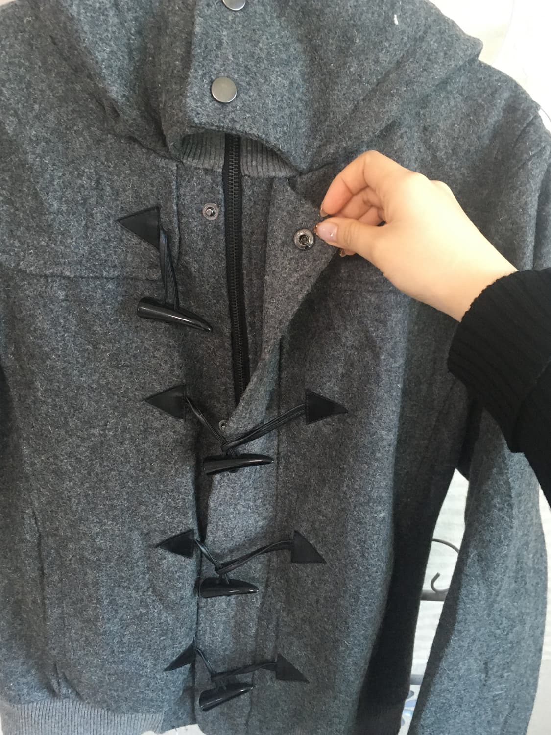 jpn vintage 차콜 울 니트 더플 블루종   상품이미지4