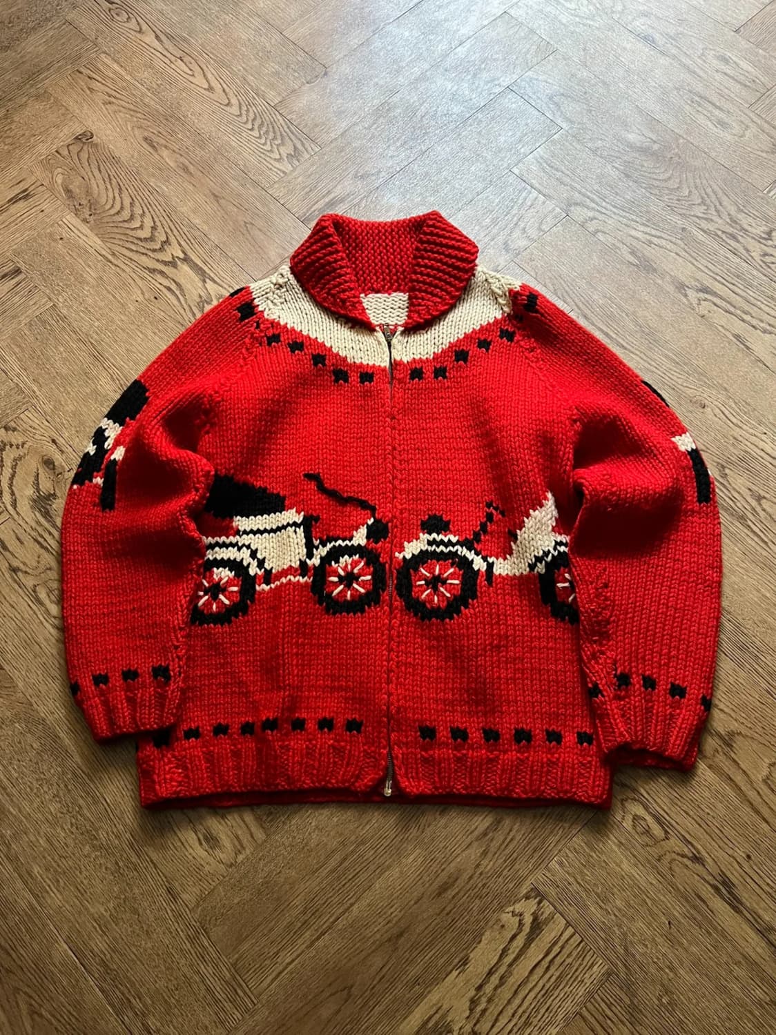 [M]70's USA 빈티지 올드카 레드 집업 코위찬 상품이미지1