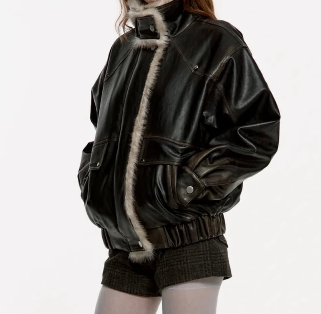 러프넥 워싱 레더 무스탕 자켓 상품이미지1