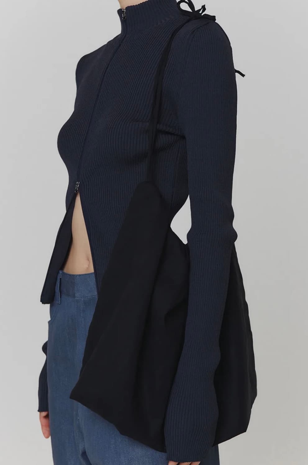 아모멘토 리브드 모크넥 가디건 다크네이비 상품이미지2
